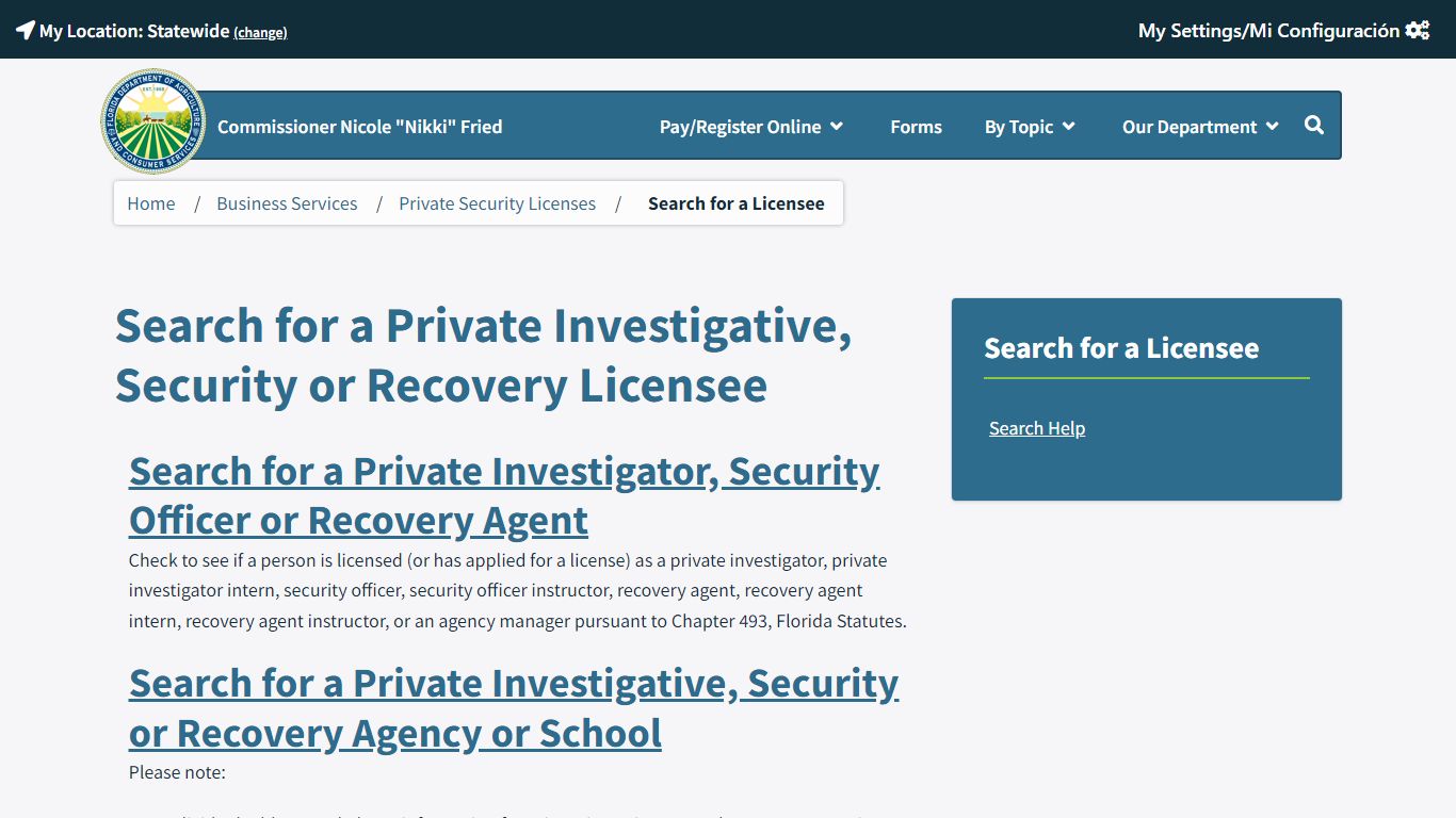 Search for a Licensee / Private Security Licenses / Business Services ...