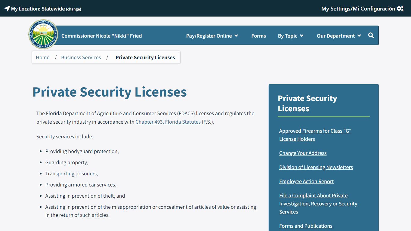 Private Security Licenses - Florida Commissioner of Agriculture