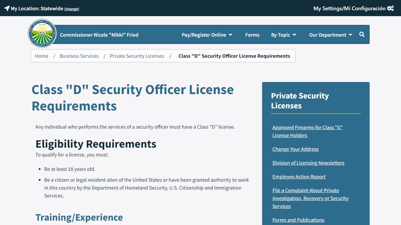 Class "D" Security Officer License Requirements / Private Security ...